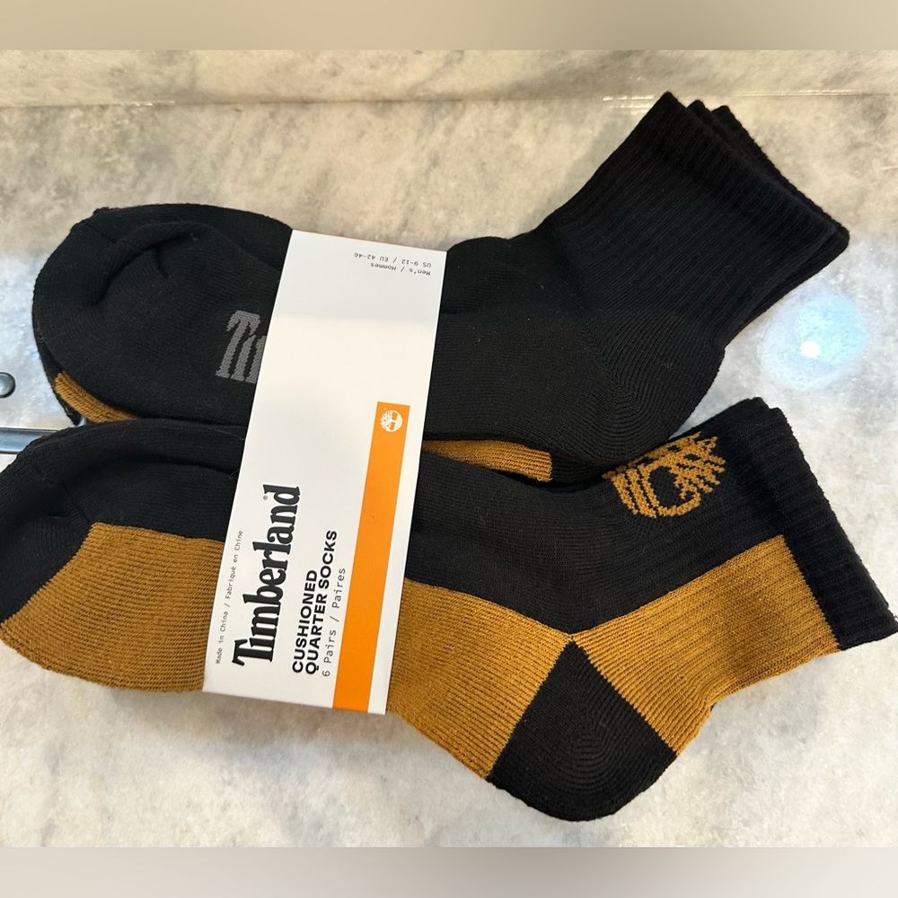 Timberland Men's Performance Cushioned Quarter Socks 6 Pack Sz 9-12 Black / Gray